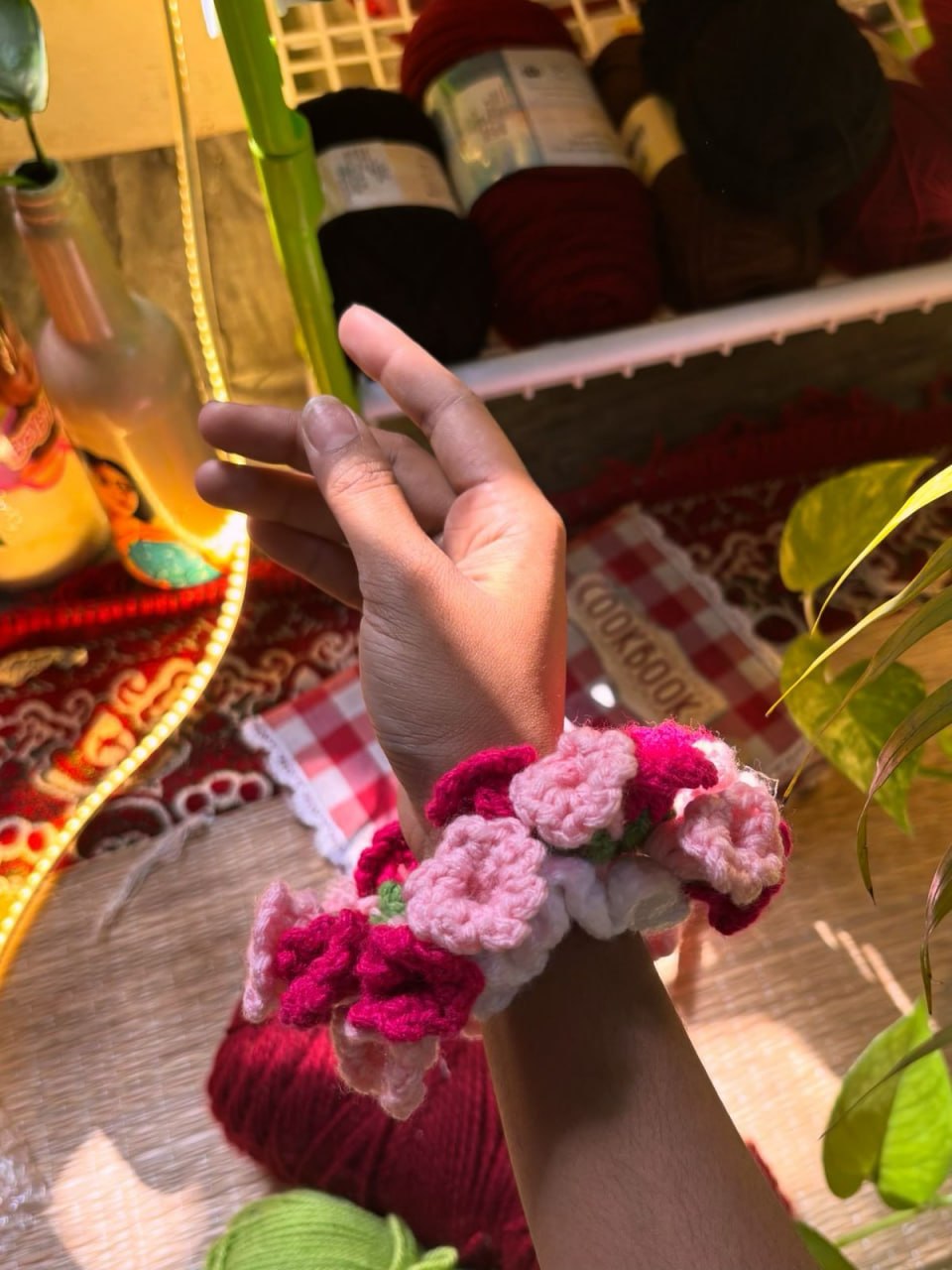 pink flower-scrunchie